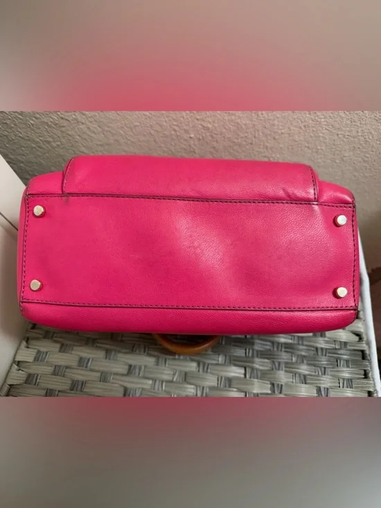 Kate Spade Pink Leather Satchel Crossbody Bag Brown Top Handles - Picture 14 of 16